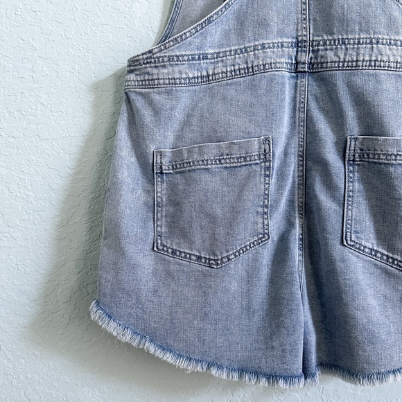 Aerie•Upcycled•Lightwash Denim Shortalls•Stretchy•Dolphin Raw Hem•One of a Kind - Picture 10 of 13